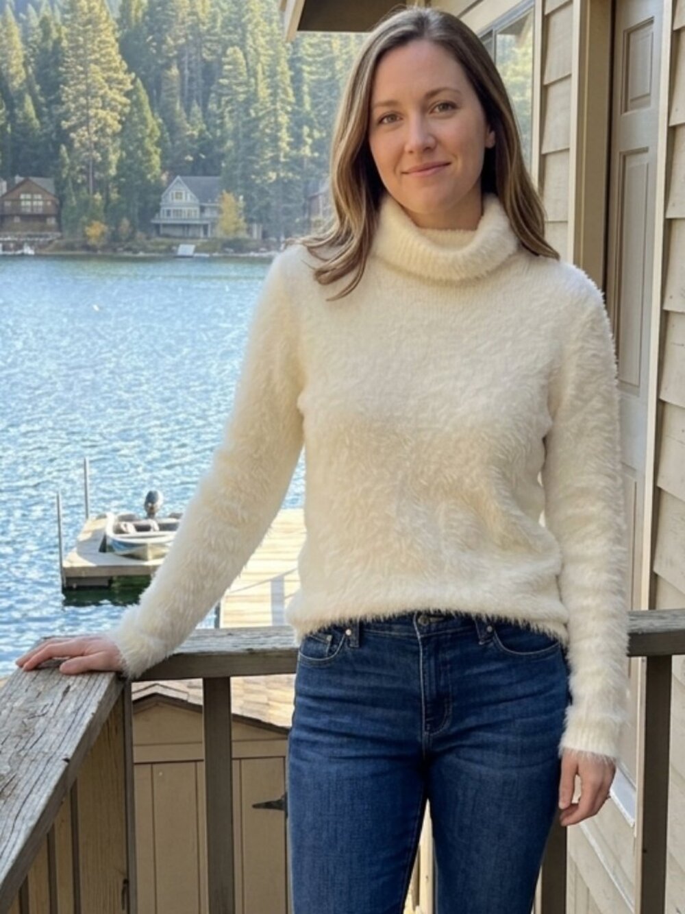 Sanctuary Ivory White Fuzzy Eyelash Knit Turtleneck Sweater XS Cottage Core Cozy